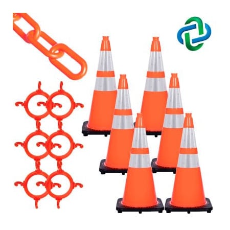 Gec Mr. Chain Traffic Cone & Chain Kit with Reflective Collars, Traffic Orange,  93280-6